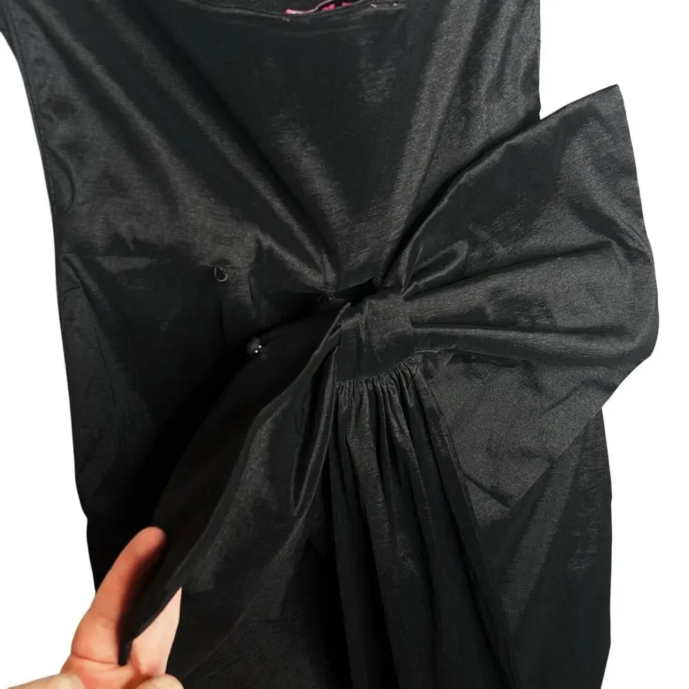 Betsey Johnson Claire Black Ruched Mini Wedding Dress Bow Whimsygoth Strapless L - Picture 13 of 16
